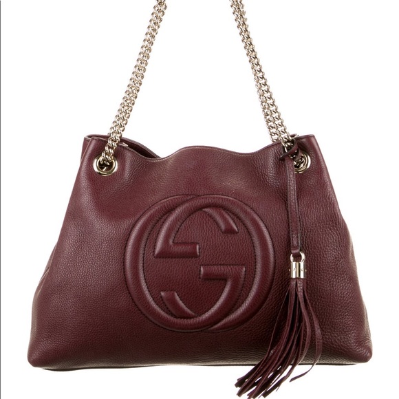 Gucci Handbags - Like NEW Gucci Soho Medium Chain Burgundy Leather and Gg Leather Shoulder Bag